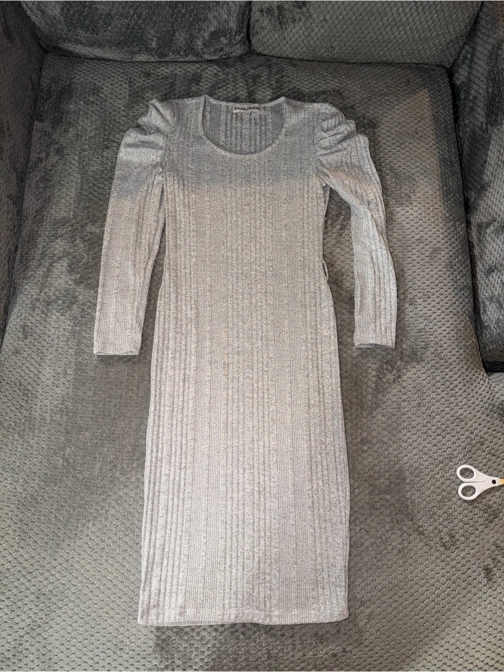 Almost famous Silver Ribbed Long Sleeve Midi Dress